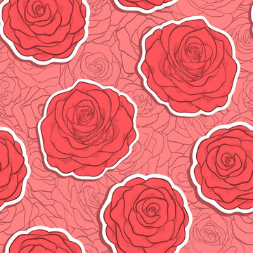 beautiful seamless pattern in red roses with contours.
