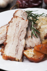 Roasted bacon with potato and sauerkraut