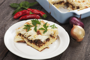 Pasticcio with ground beef and bechamel sauce