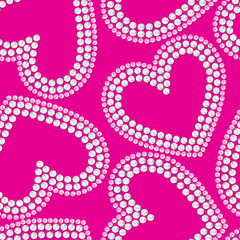Silver and pink crystal sequins heart seamless pattern