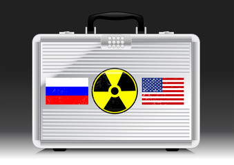 Silver suitcase nuke with flags of RUSSIA and USA