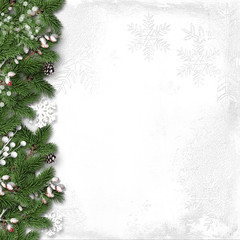 Fototapeta na wymiar Christmas white background with holly and branches