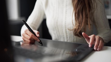 hands on graphic tablet.. Isolated on white background - Powered by Adobe
