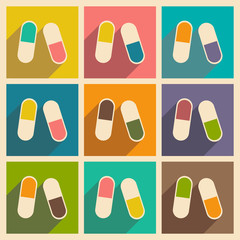 Flat with shadow concept and mobile application pills