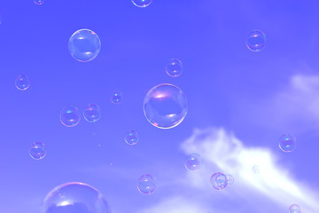  bubbles in the blue sky with the reflection of the sun
