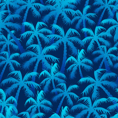Naklejka premium Tropical blue palm forest in a seamless pattern
