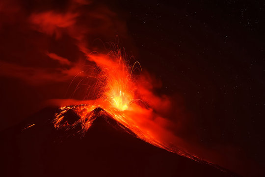 Explosion Of Tungurahua At Night, South America