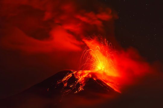 Tungurahua Volcano At Night, Ecuador