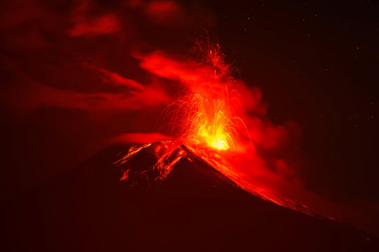 Tungurahua Volcano Night Explosion