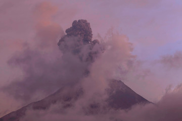 Explosion Of Tungurahua Volcano At Sunset
