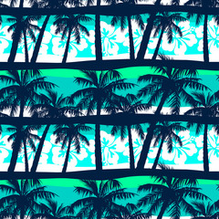 Naklejka premium Tropical frangipani with palms seamless pattern