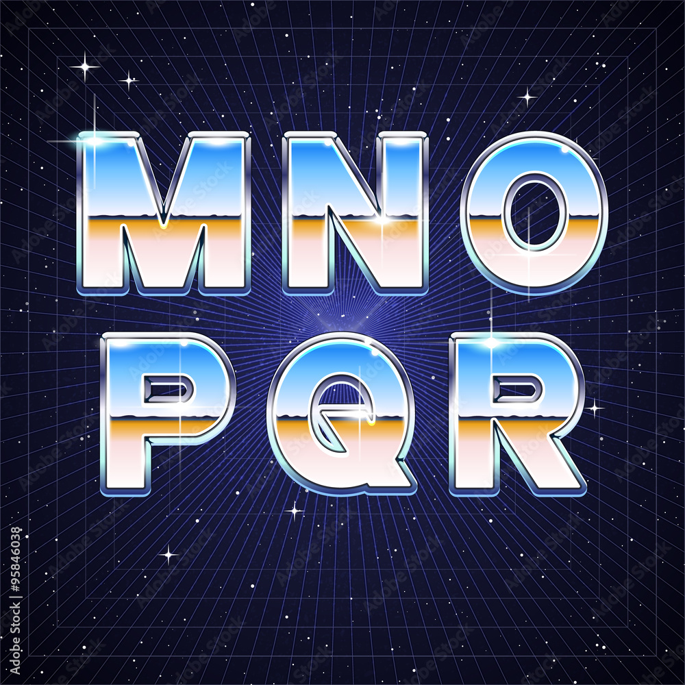 Poster 80s retro sci-fi font from m to r