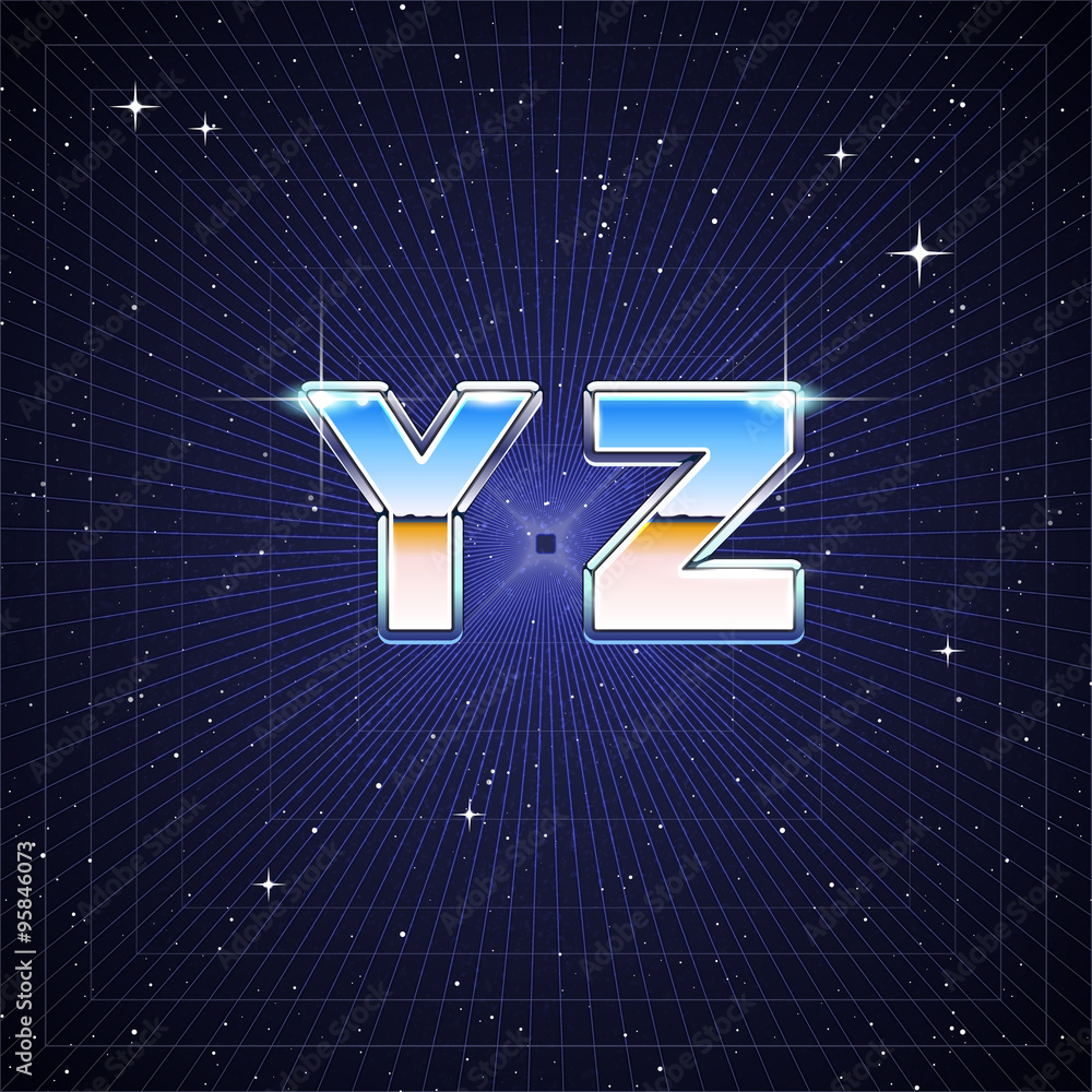 Poster 80s retro sci-fi font from y to z