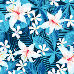 Tropical hibiscus floral 5 seamless pattern © adamfaheydesigns