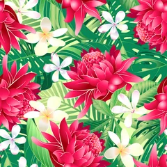 Rolgordijnen Tropical hibiscus floral 7 seamless pattern © adamfaheydesigns
