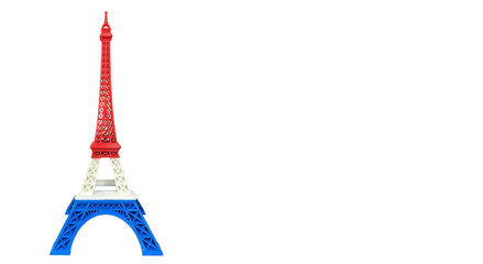 Eiffel Tower Model in France Flag, Red White Blue Stripe printed by 3D Printer at Corner with Space to input Text or for Mock Up Display Product, Pray for Paris Concept