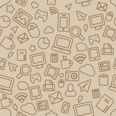 Seamless Pattern with Outline Office Icons