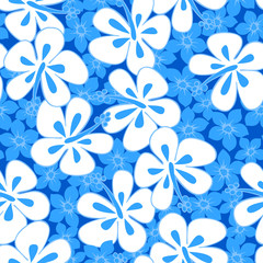 Tropical hibiscus simple abstract floral seamless pattern