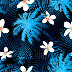 Obraz premium Tropical palm seamless pattern with black background