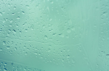 Natural water drops on glass