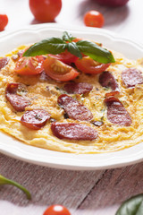 Omelet with pepperoni sausage