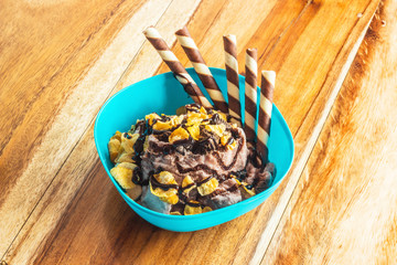 Bread and ice cream smoothie flavor cocoa.