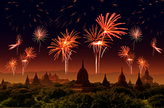 Firework Celebration at Old City Bagan, Myanmar.