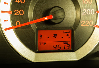 Close up car panel focus on trip record