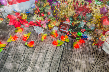 Fototapeta premium christmas ornaments and vary of decoration on wood