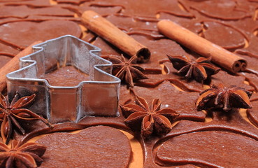 Spice and accessories for baking on dough for Christmas cookies and gingerbread