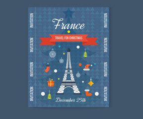 Travel to Paris for christmas. Greeting card design. Flyer Templates