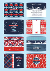 Christmas and New Year Set. Plaid and knitted backgrounds.