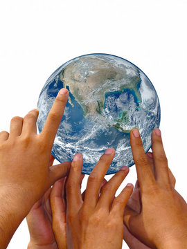  earth towering human hand. Elements of this image furnished by NASA