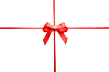 Shiny red ribbon with bow isolated on white