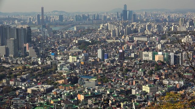Bird's-eye view of Seoul city from the Namsan Mountain. South Korea.