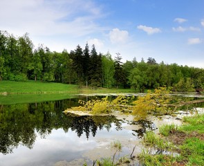 Fototapeta premium After a strong wind storm, on the lake. The average Strip of Russia, near Moscow