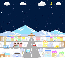 Obraz na płótnie Canvas 街並み　雪の夜