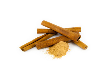 Cinnamon sticks on white background