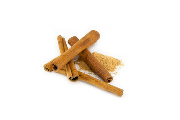Cinnamon sticks on white background
