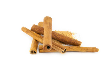 Cinnamon sticks on white background
