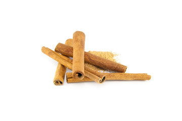 Cinnamon sticks on white background