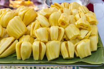 Wireless jackfruit seed placed on banana leaves