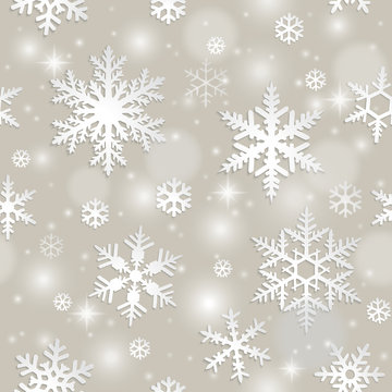 Winter seamless pattern with snowflakes on grey background
