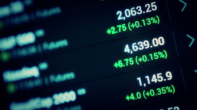 Stock market tickers moving. Screen shows the change in the price of securities. 4K.
