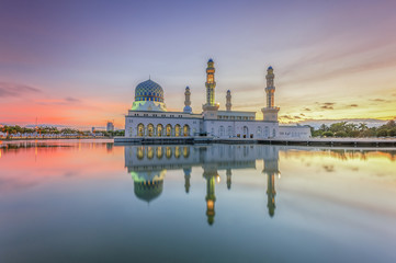 Sunrise at Likas city center mosque of Kota Kinabalu, Sabah Borneo, Malaysia