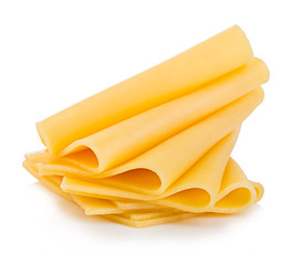 Slices of cheese close-up isolated on a white background.