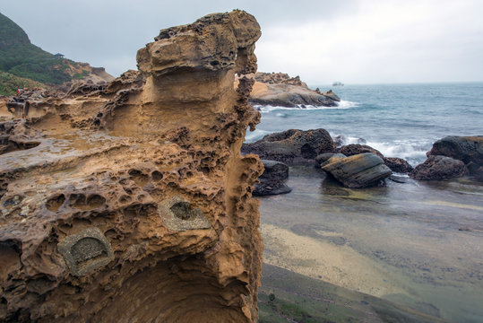 Coastline with rock formation at Yeliou Geopark, Taiwan