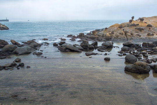 Beach of rock formations at Yeliou Geopark, Taiwan