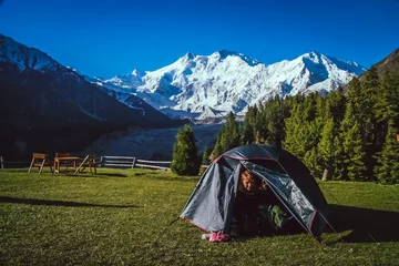 Acrylic prints Nanga Parbat Tent with a view