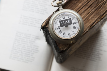 Time text and vintage watch. Education, study, exam idea.